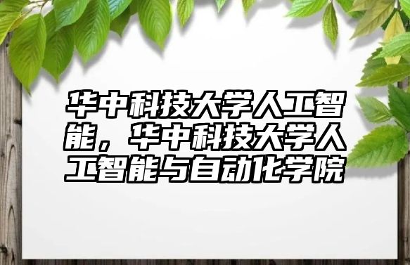 華中科技大學人工智能，華中科技大學人工智能與自動化學院