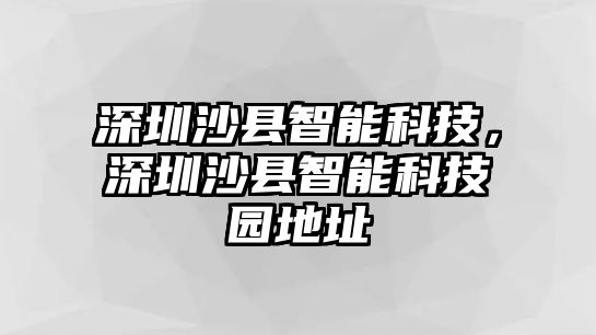 深圳沙縣智能科技，深圳沙縣智能科技園地址